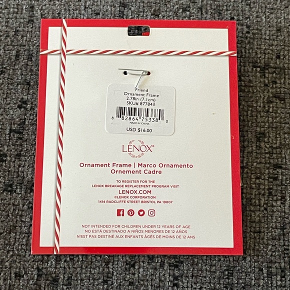 New in Packaging! Lenox “Friend” Picture Frame Ornament | Silver with Red Text - Picture 2 of 3